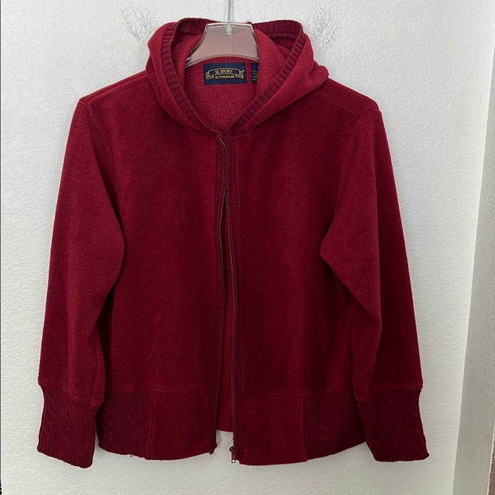 Red Fleece Zip-Up Hoodie Sweatshirt